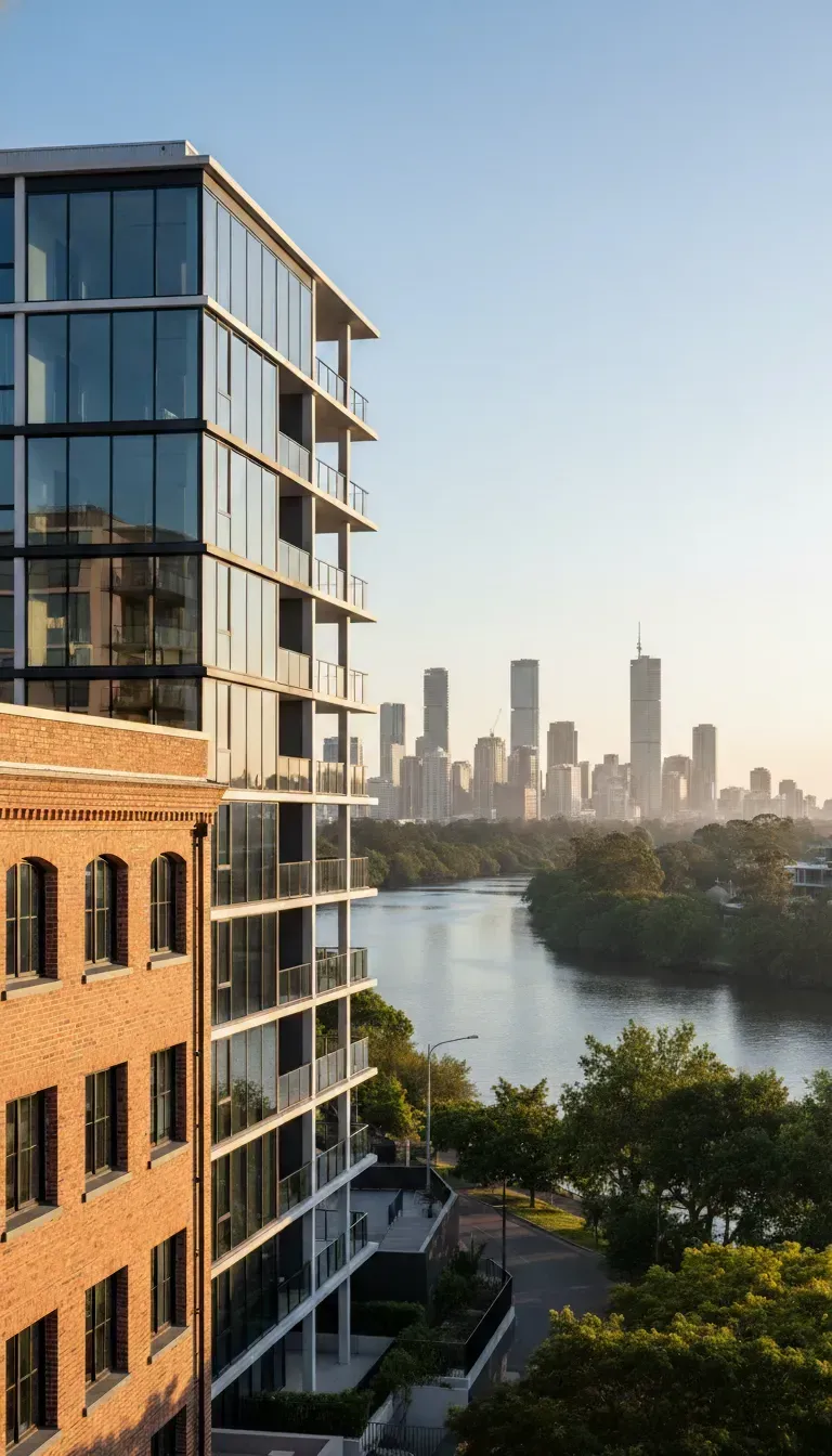 Heritage and modern properties in South Brisbane featuring glass windows and facade