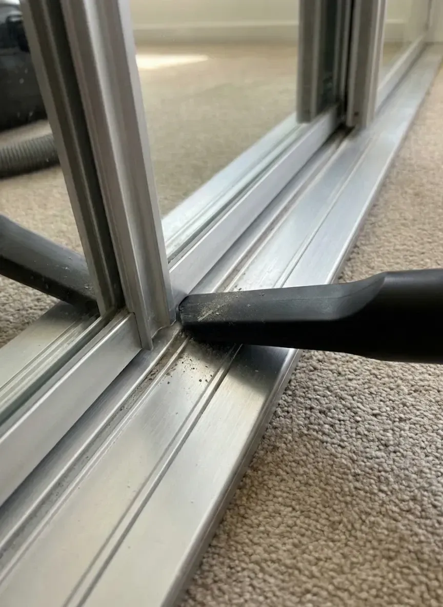 vacuum cleaning bottom track of sliding mirror wardrobe doors
